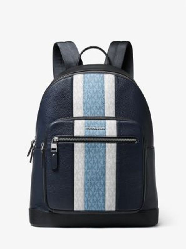 Michael Kors Hudson Pebbled Leather and Logo Stripe Backpack | Square One