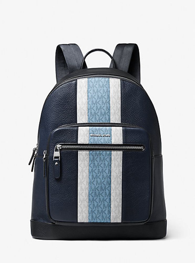 Hudson Pebbled Leather and Logo Stripe Backpack