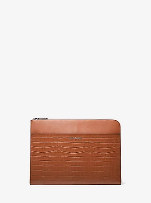 Hudson Crocodile Embossed Leather Laptop Case