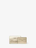 Metallic Faux Leather Card Case and Wallet Set