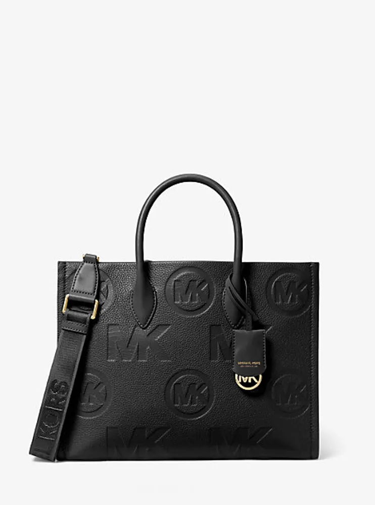Michael Kors Mirella Medium Logo Embossed Pebbled Leather Tote Bag