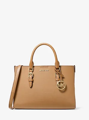 Sac fourre-tout Charlotte 2-en-1 de taille moyenne en cuir Saffiano et à logo