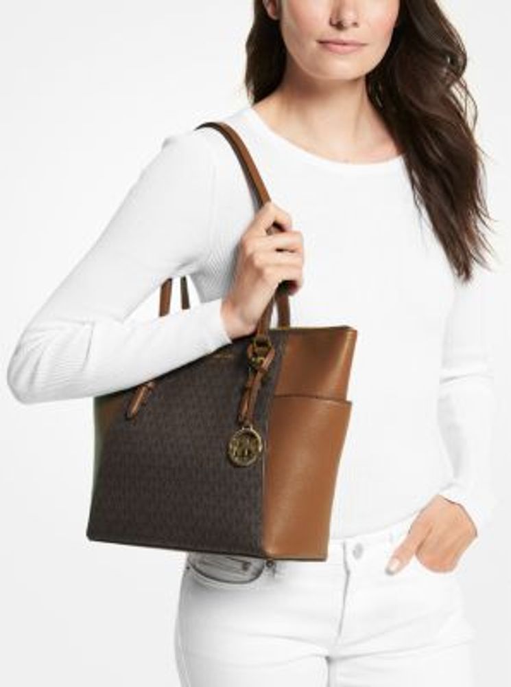 Michael Kors Charlotte Large Top-Zip Saffiano Leather Tote (Optic White), Women's