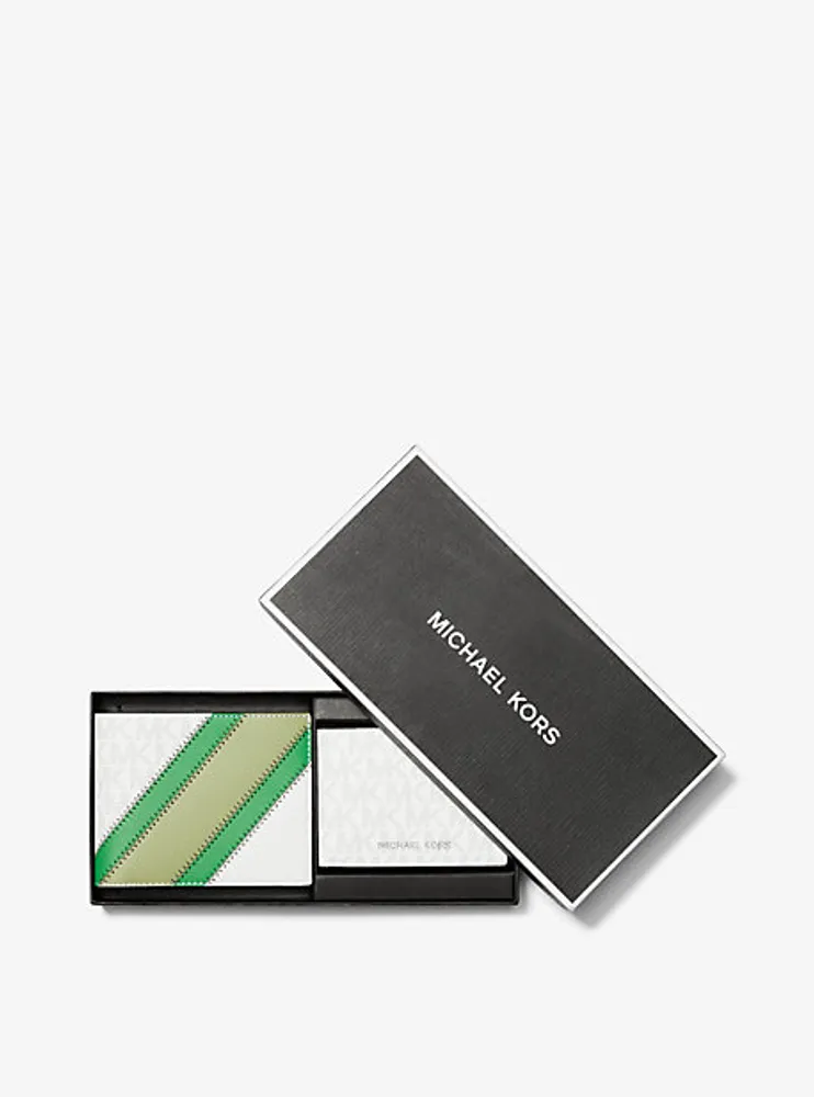 Ensemble-cadeau portefeuille avec rabat amovible en faux cuir à rayure et logo
