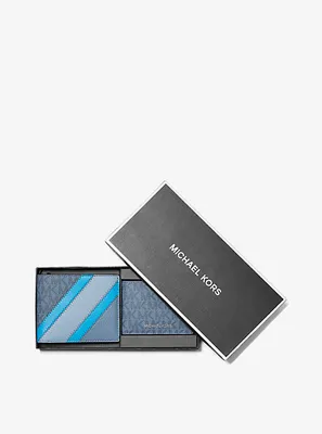 Logo and Faux Leather Stripe Wallet With Passcase Gift Set