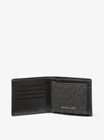 Ensemble-cadeau portefeuille avec rabat amovible en faux cuir à rayure et logo