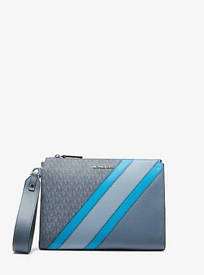 Cooper Logo Stripe and Faux Leather Wristlet