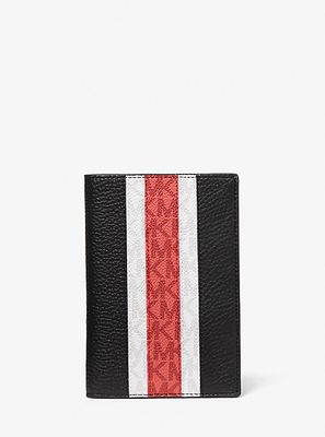 Pebbled Leather and Logo Stripe Passport Wallet and Luggage Tag Gift Set