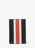 Ensemble-cadeau portefeuille pour passeport et porte-adresse en cuir grainé et à rayures à logo