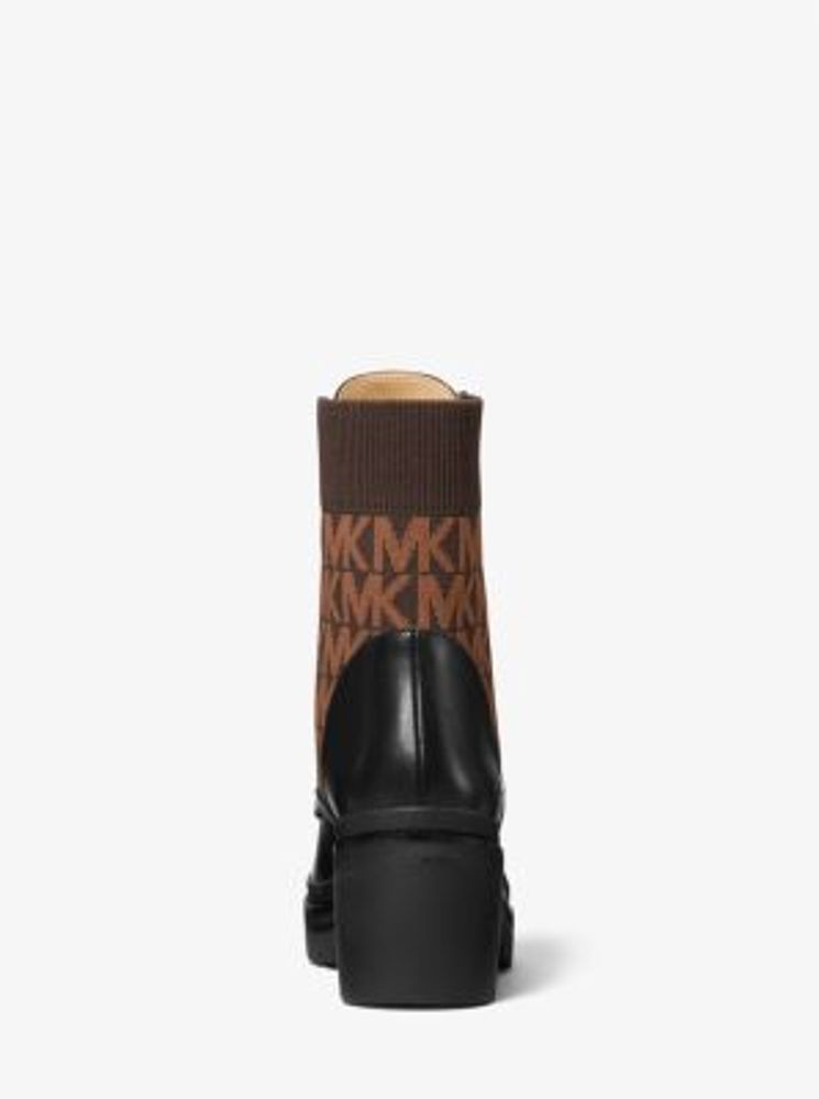 Brea Leather and Logo Jacquard Combat Boot