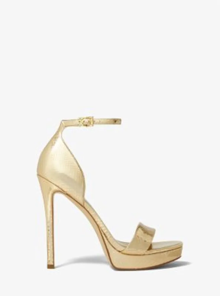 Jordyn Metallic Snake Embossed Leather Platform Sandal