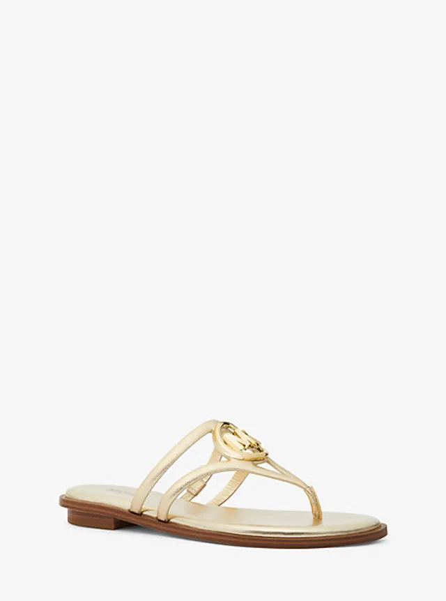 Michael Kors Aubrey Cutout Metallic Leather T-Strap Sandal | Square One