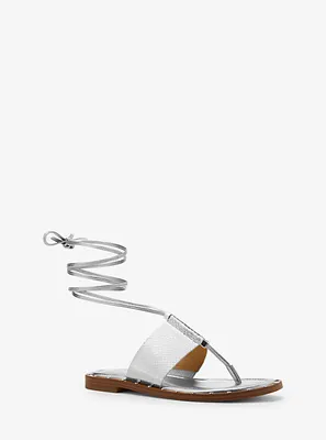 Jagger Metallic Snake Embossed Leather Lace-Up Sandal