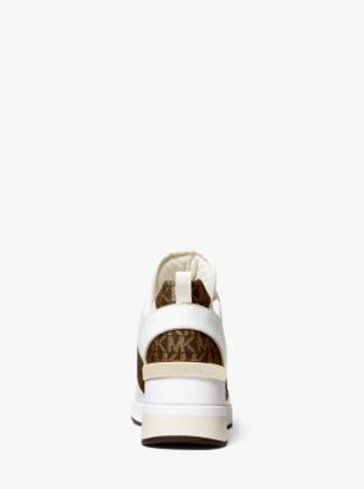 Georgie Metallic Empire Logo Jacquard and Leather Trainer