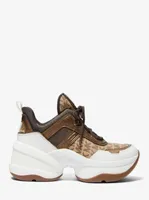 Olympia Logo Jacquard and Metallic Leather Trainer