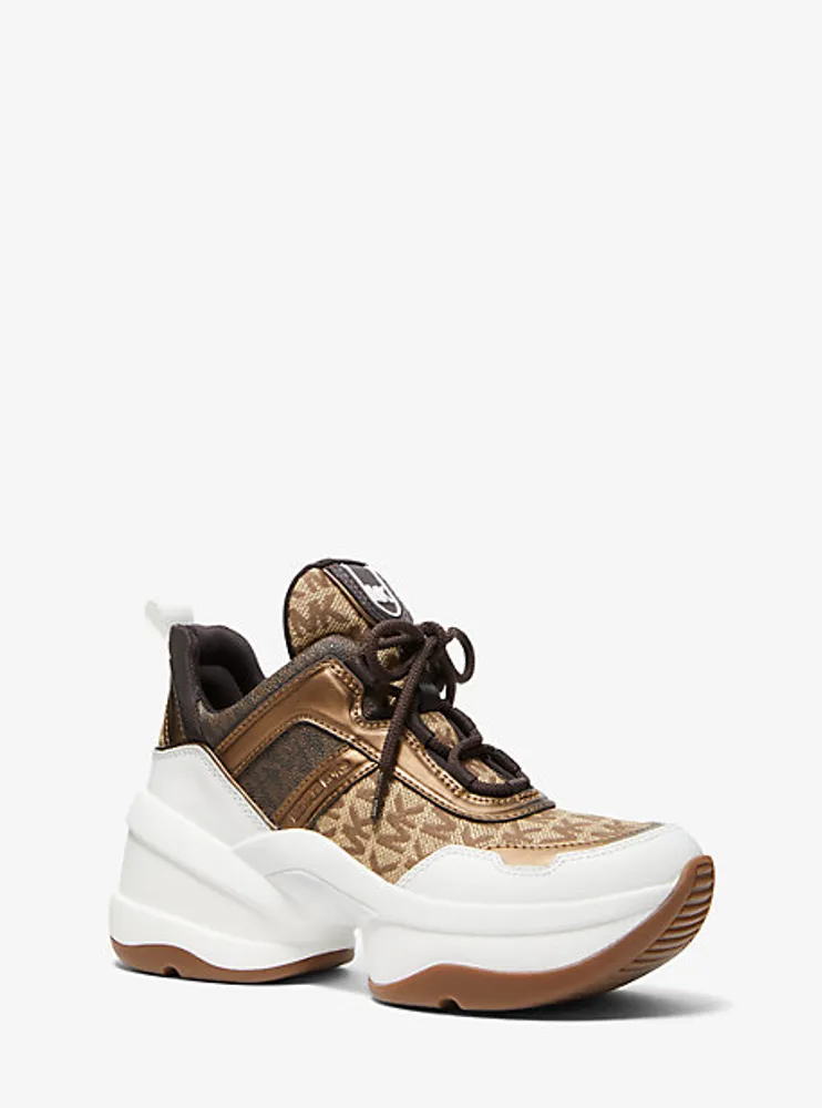Olympia Logo Jacquard and Metallic Leather Trainer