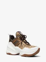 Olympia Logo Jacquard and Metallic Leather Trainer