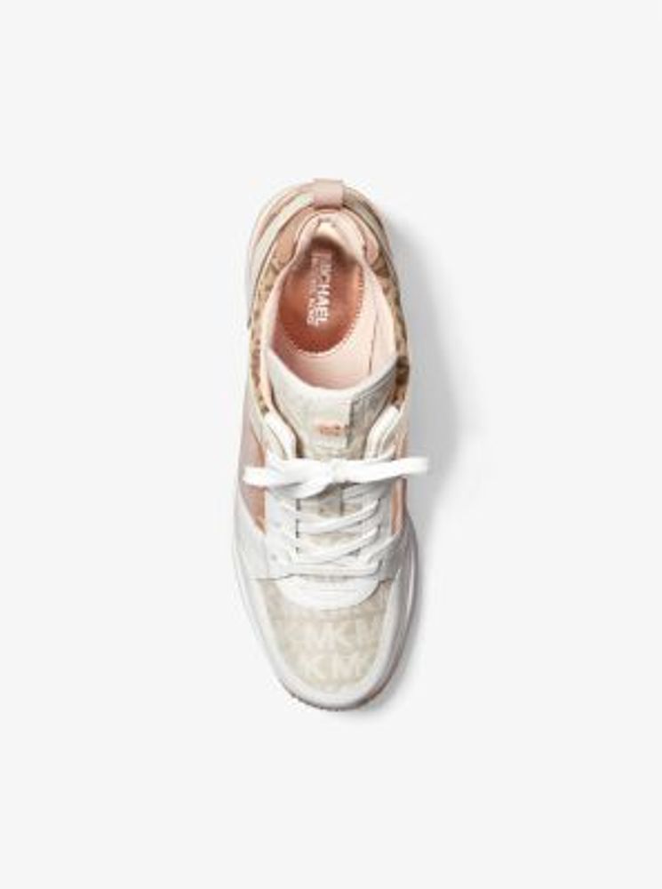 Georgie Color-Block Leather and Logo Jacquard Trainer