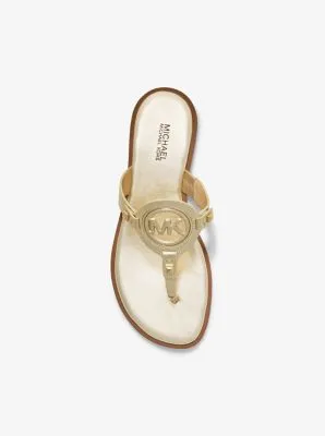 Michael Kors Aubrey Cutout Metallic Leather T-Strap Sandal | Square One