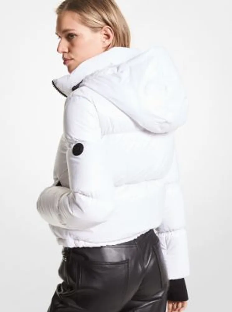 Quilted Patent Nylon Cropped Puffer Jacket