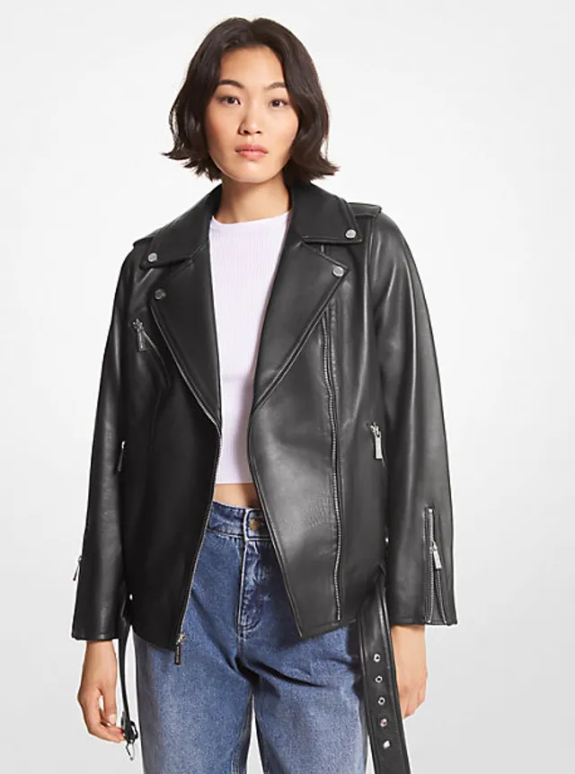 Michael Kors Belted Leather Biker Jacket | Square One