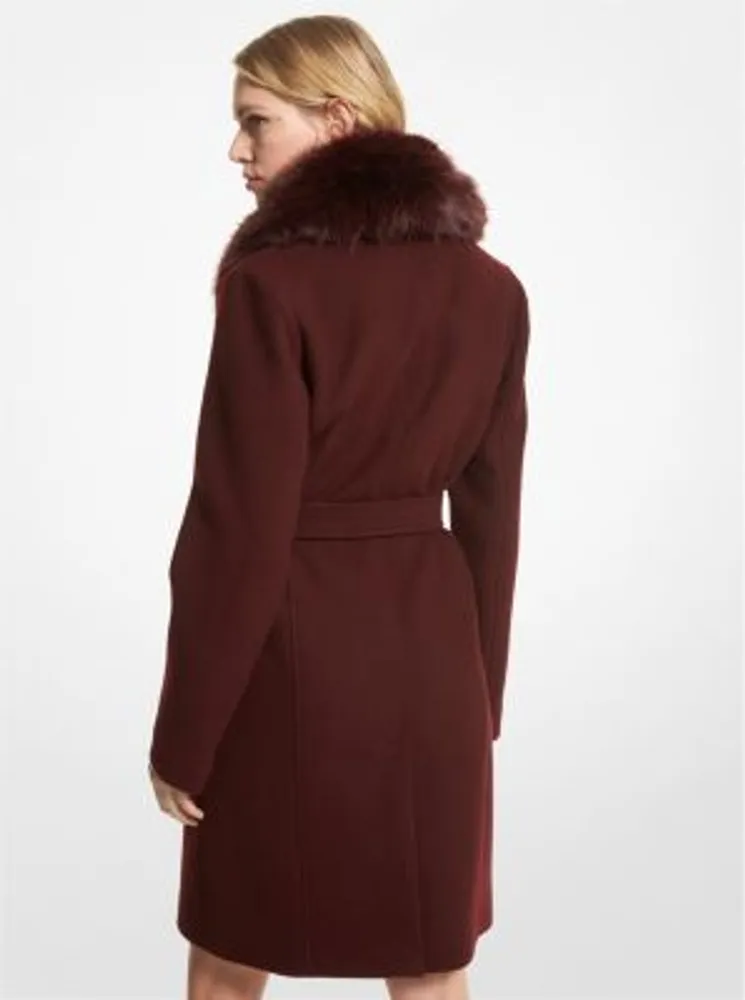 Faux Fur-Collar Wool Blend Coat