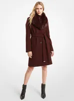 Faux Fur-Collar Wool Blend Coat