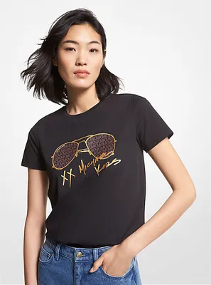 T-shirt en coton biologique à imprimé de lunettes aviateur logo
