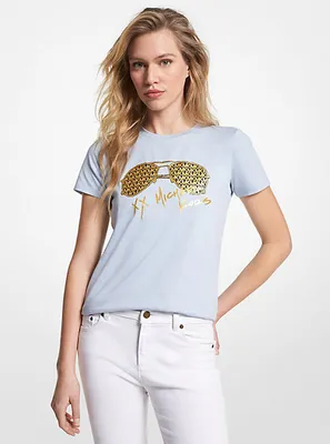 T-shirt en coton biologique à imprimé de lunettes aviateur logo métallisé