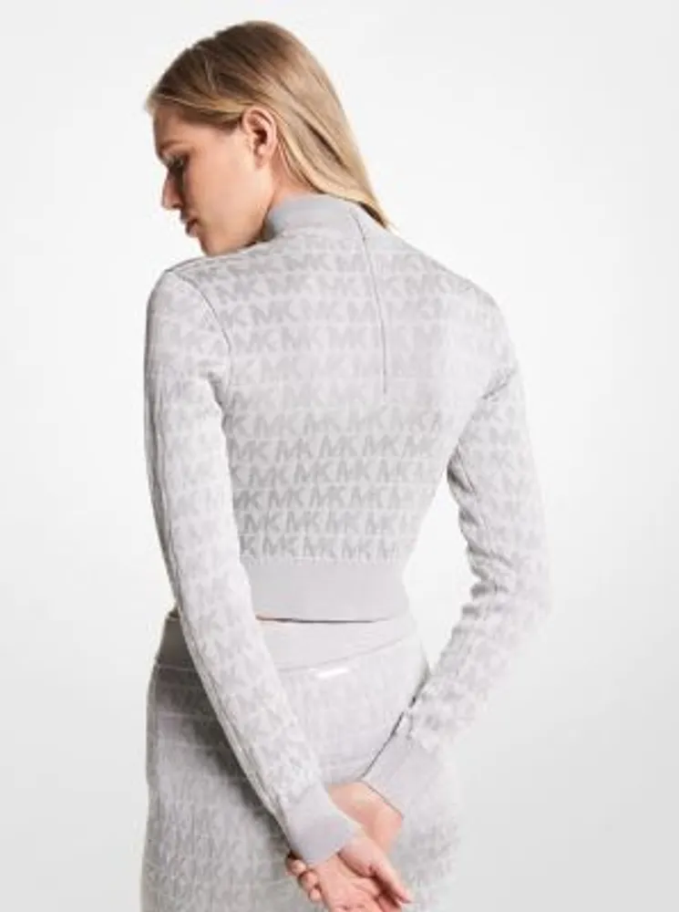 Metallic Logo Jacquard Cropped Turtleneck Top