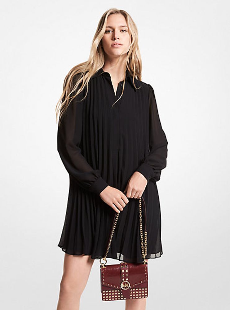 Georgette Pleated Shirtdress