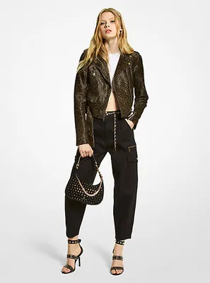 Michael Kors Leopard Print Calf Hair Moto Jacket | Square One