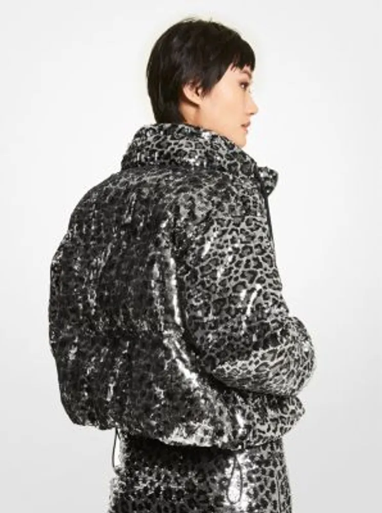 Michael Kors + Leopard Sequined Cropped Puffer Jacket | Galeries Capitale