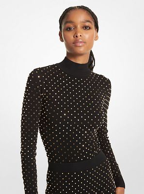 Astor Stud Stretch Viscose Mock Neck Top