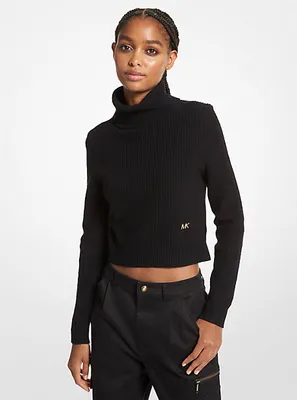 Stretch Wool Cropped Turtleneck Sweater