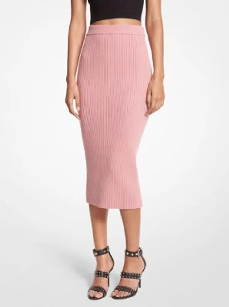 Ribbed Wool Blend Pencil Skirt