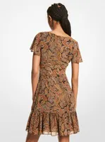 Mini-robe en crêpe georgette à motif cachemire et à découpe