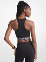 Stretch Nylon Logo Tape Racerback Sports Bra