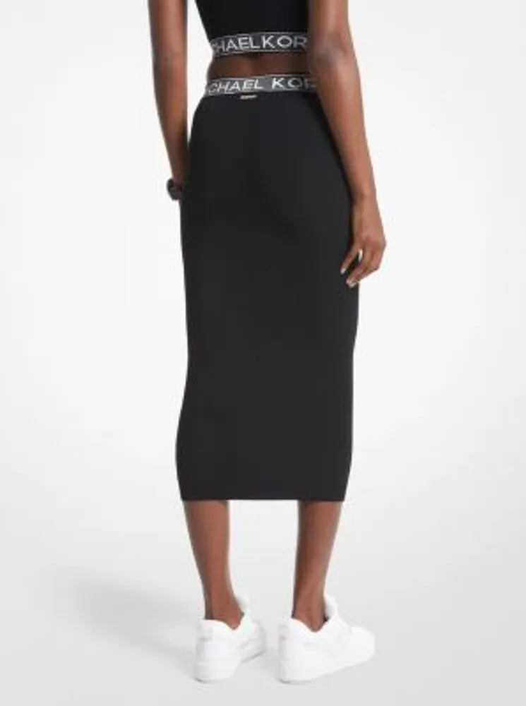 Logo Tape Stretch Viscose Midi Skirt