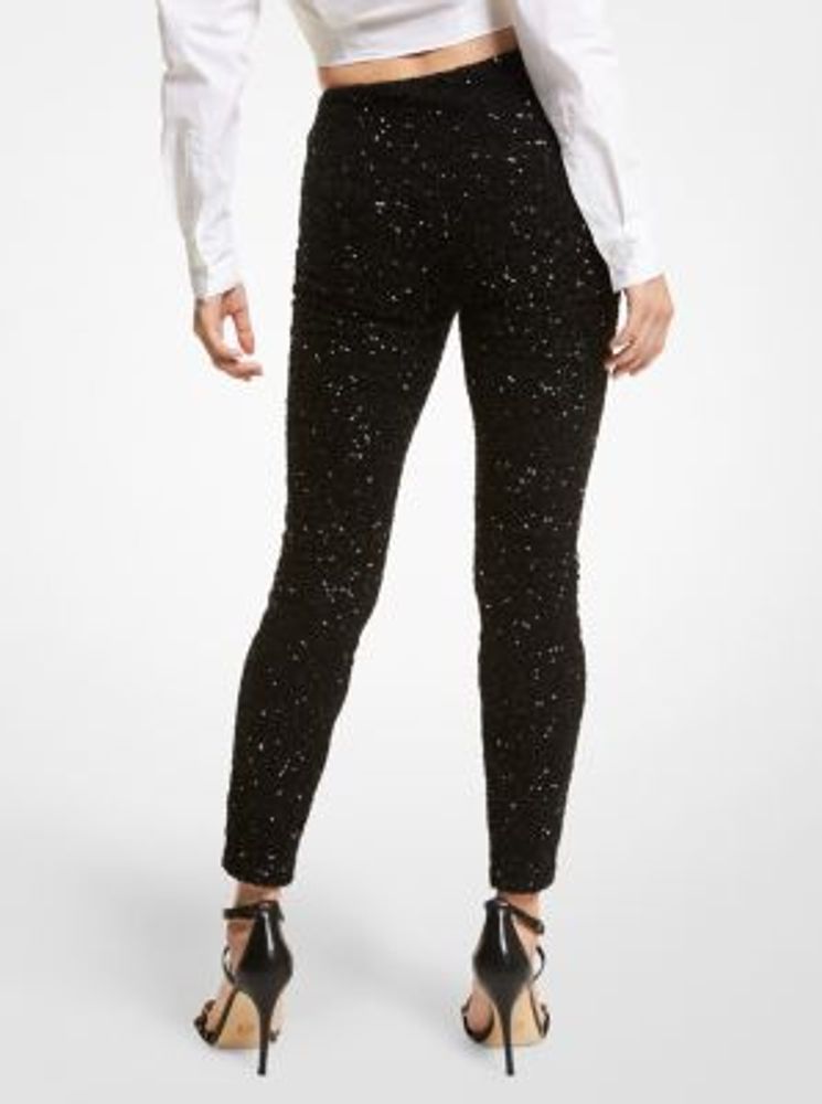 Sequined Stretch Mesh Leggings