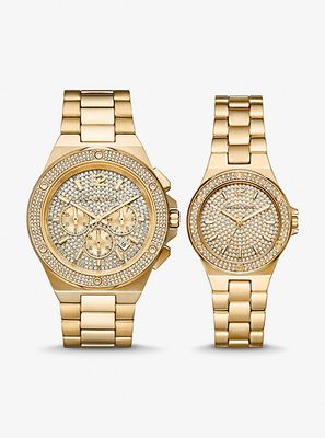 Lennox His and Hers Pavé Gold-Tone Watch Set