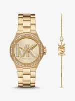 Lennox Pavé Logo Gold-Tone Watch and Bracelet Set