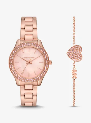 Liliane Pavé Rose Gold-Tone Watch and Bracelet Gift Set