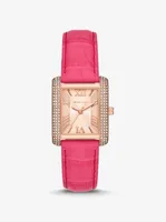 Montre Emery de ton or rose à pavé et à bracelet en cuir gaufré à motif crocodile