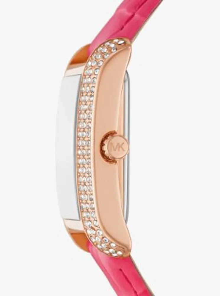 Emery Pavé Rose Gold-Tone and Crocodile Embossed Leather Watch