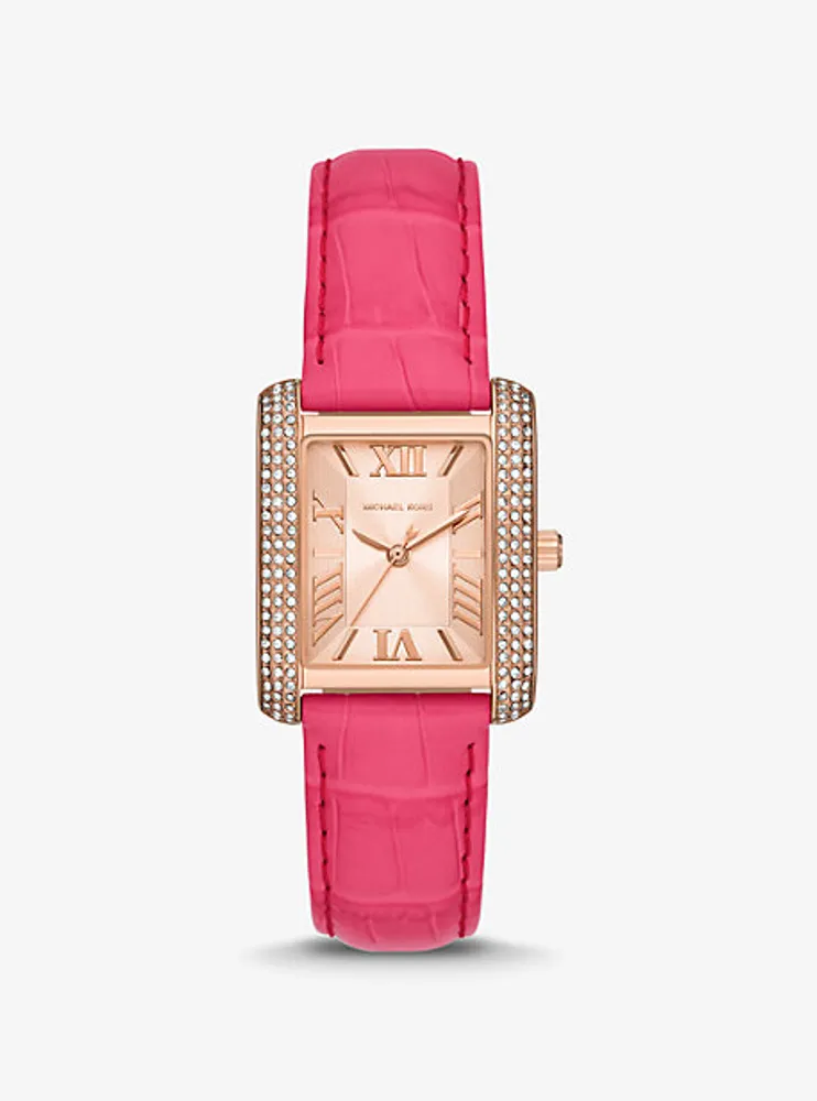 Emery Pavé Rose Gold-Tone and Crocodile Embossed Leather Watch