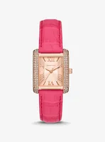 Emery Pavé Rose Gold-Tone and Crocodile Embossed Leather Watch