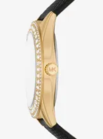 Harlowe Pavé Gold-Tone and Lizard Embossed Leather Strap