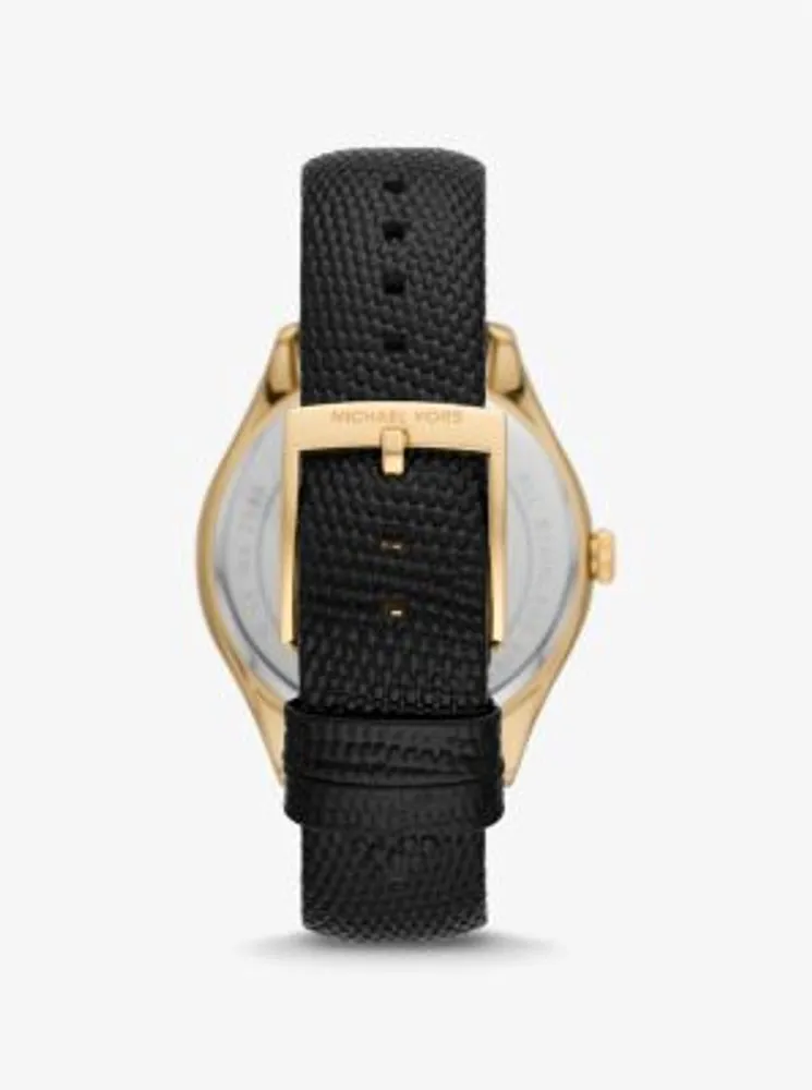 Harlowe Pavé Gold-Tone and Lizard Embossed Leather Strap