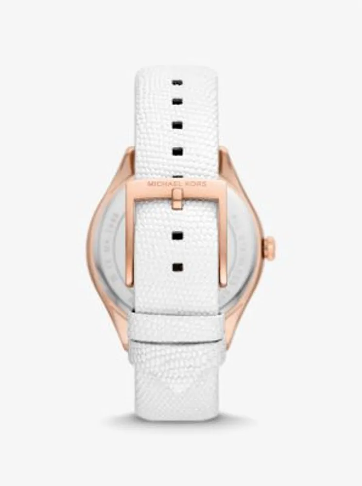 Harlowe Pavé Rose Gold-Tone and Lizard Embossed Leather Strap
